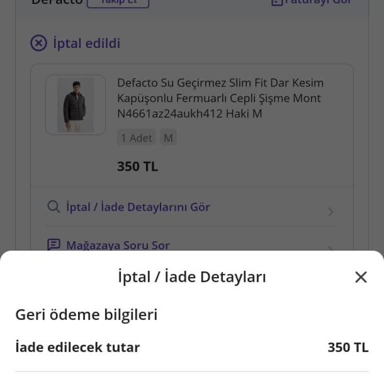 DeFacto Siparişin Beklenmedik İptali