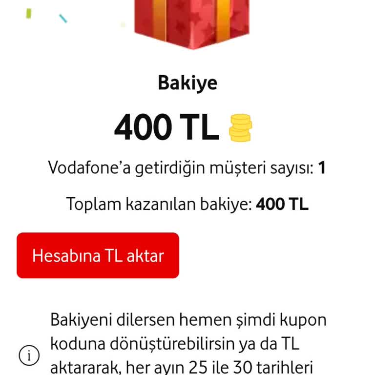 Vodafone Kampanya Ödülü Eksik Yüklendi