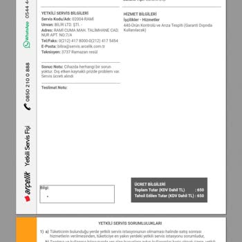 Arçelik Ankastre Fırın Sorunu Ve Servis Ücreti