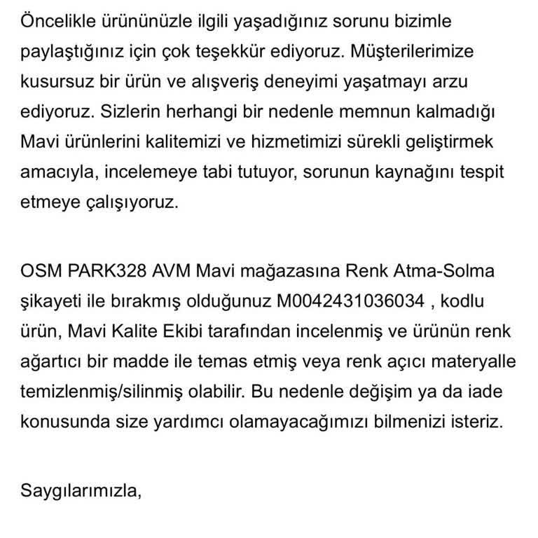 Mavi Mağazası Ürün Değişim Sorunu