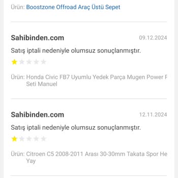 Aksoy Tuning Yanıltıcı Stok Bilgisi ve İptal Edilen Siparişle Mağduriyet