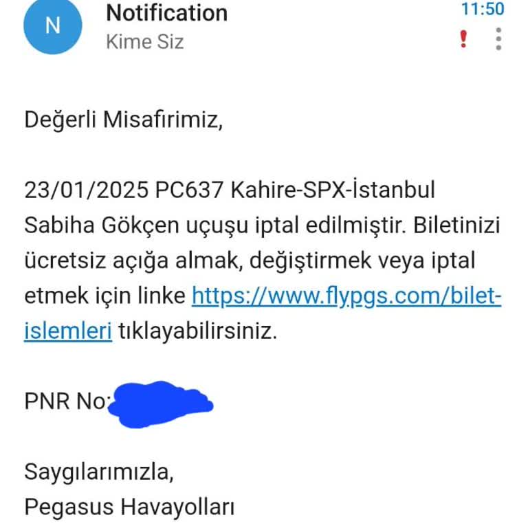 Uçuş İptali Hakkındaki Hatalı Mesaj Mağduriyeti