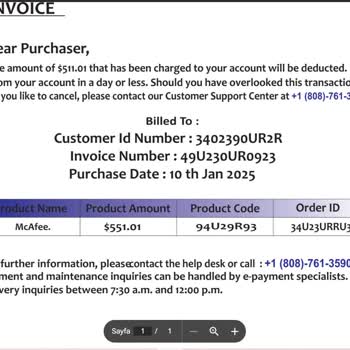 İzinsiz McAfee Üyelik Yenilemesi Ve Yanıltıcı İletişim