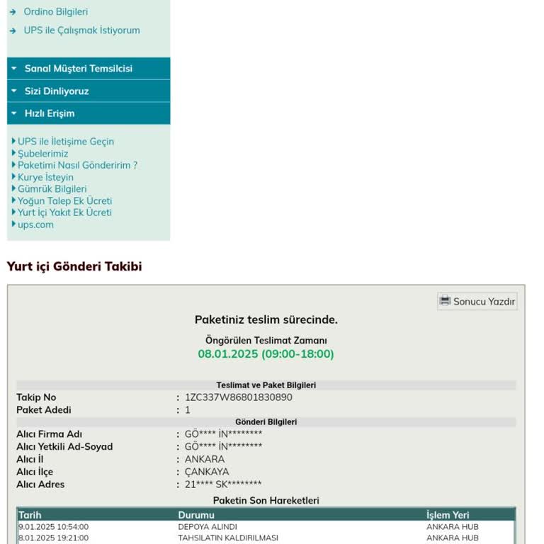 UPS Türkiye'de İletişim Sorunları Ve Kargo Teslim Alma Zorluğu