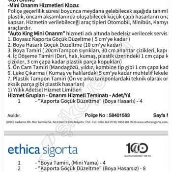 Ethica Sigorta'nın Taahhüt Edilen Hizmetleri Sağlamaması