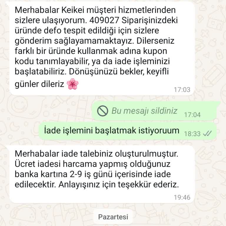 Keikei Mağazasında İade Sürecinde Büyük Sorun