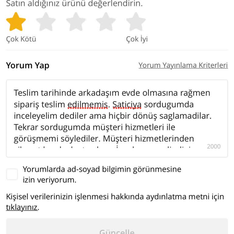 Teslim Edilmeyen Sipariş Ve İlgisiz Müşteri Hizmetleri