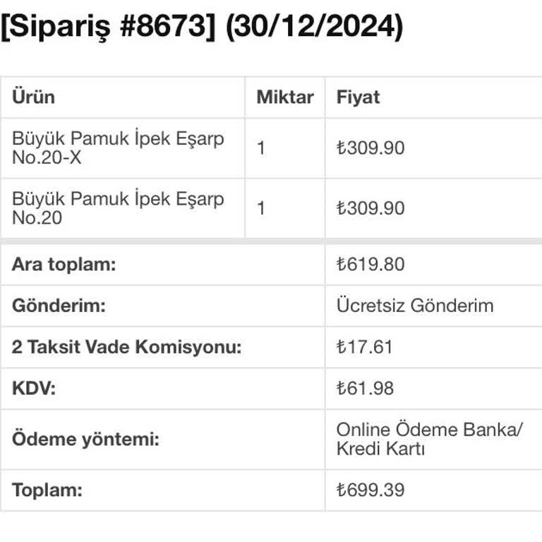 Ürün Gönderilmeyen Eşarp Siparişi Sorunu