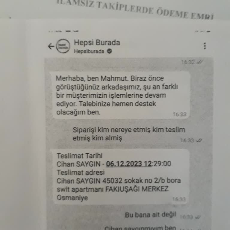 Yanlış Sipariş Ve Haksız Haciz Mağduriyeti