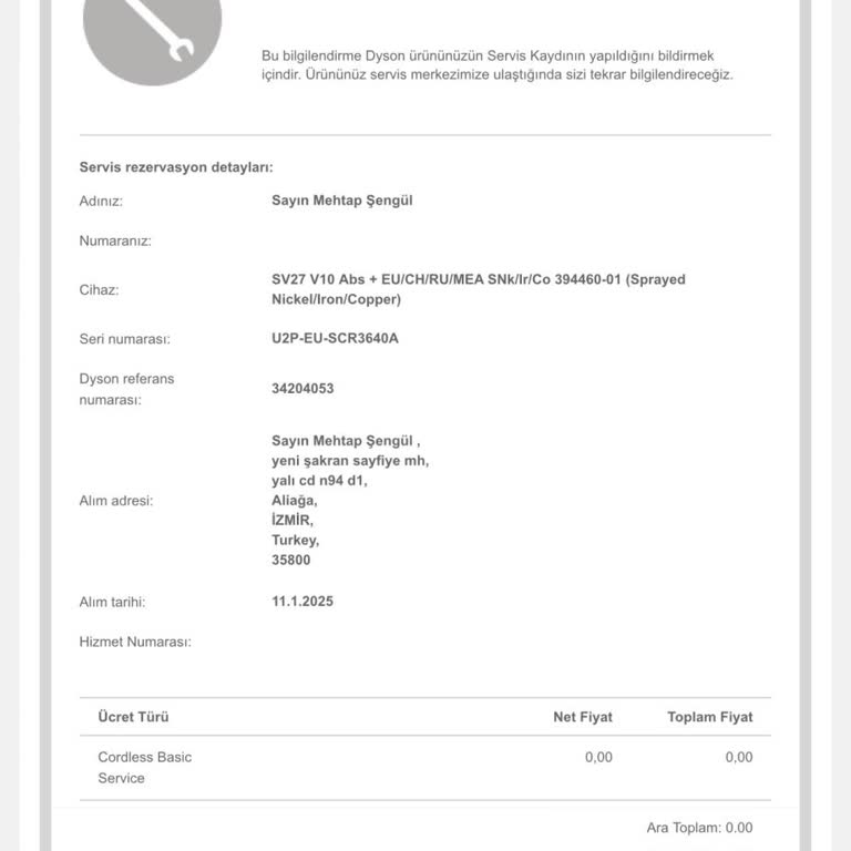 Dyson Servis Randevusu Kargo Alımı Sorunu