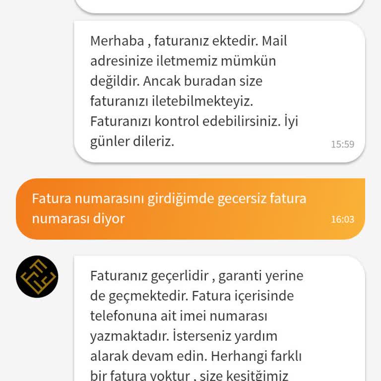 Geçersiz Fatura Numarası Sorunu Ve Yetersiz Destek