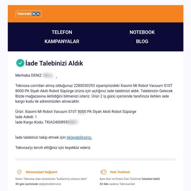 Teknosa'da Satıcı Kaynaklı Sorunlar