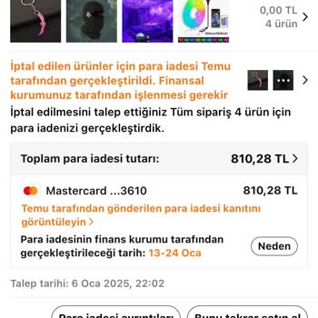 İptal Edilen Siparişin İadesi Yapılmadı