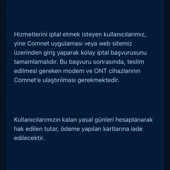 Comnet'ten Alınan İnternet Hizmetinin İptali Ve Para İadesi Sorunu
