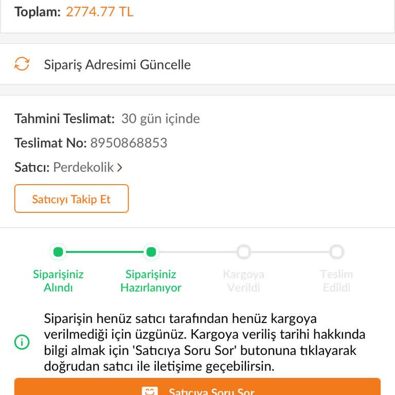 Trendyol Perdekolik Ürün Teslim Şikayeti