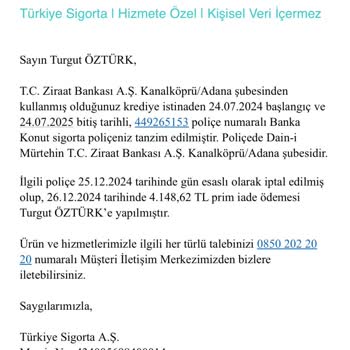 İptal Edilen Sigorta Poliçesi Halen Borç Olarak Görünüyor