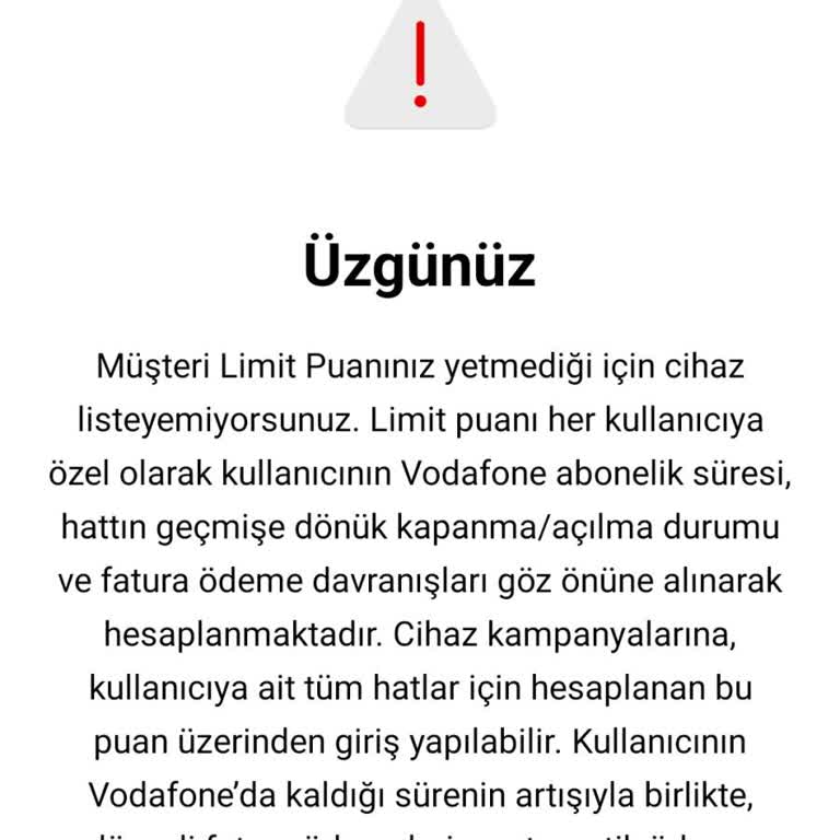 Vodafone Limit Puanı Güncellenmiyor: Cihaz Alımında Zorluk