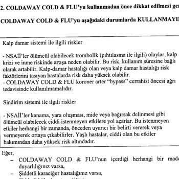 Coldaway Cold & Flu Kullanımında Hayati Riskler