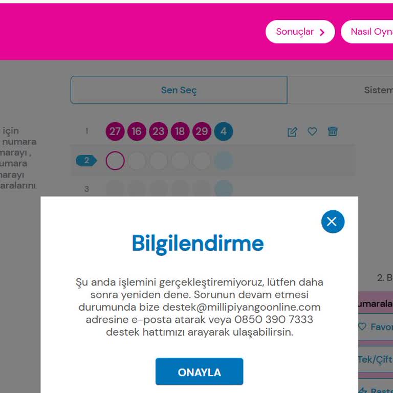 Şans Topu Oynama Hatası Çözülmüyor