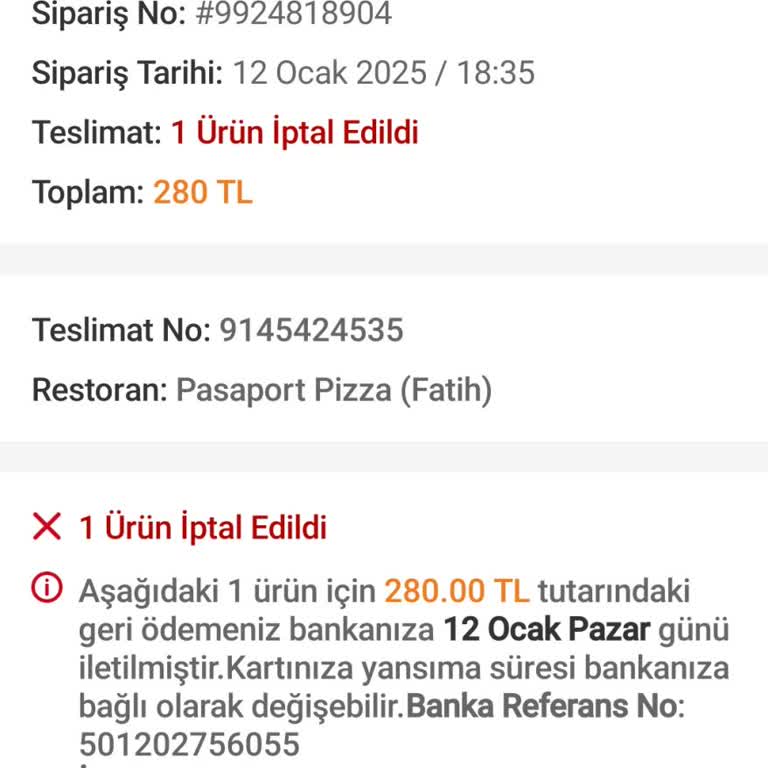 İptal Edilen Sipariş Ve Çifte Standart