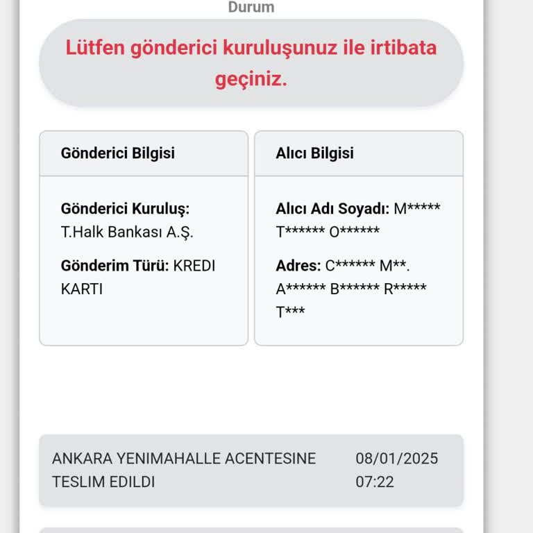 Kredi Kartı Teslimatında Kuryenet Gecikmesi