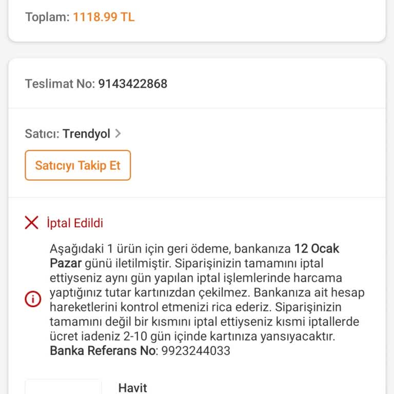Trendyol'dan Para İadesi Bekleyen Müşteri