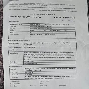 Lenovo Tabletin Çözülemeyen Sorunları Ve İade Talebinin Reddedilmesi