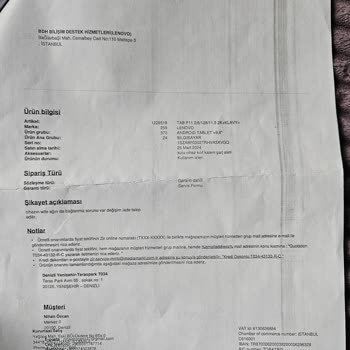 Lenovo Tabletin Çözülemeyen Sorunları Ve İade Talebinin Reddedilmesi