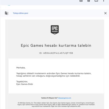 Epic Games Hesabımın Kurtarılması Konusunda Yetersiz Destek