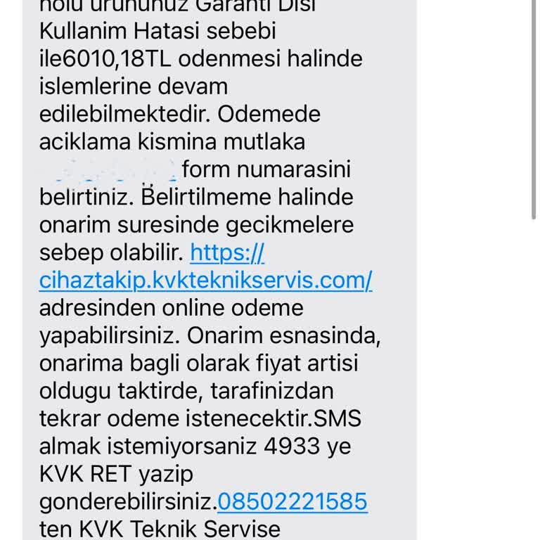 Garanti Kapsamında Olmayan Yüksek Tamir Ücreti