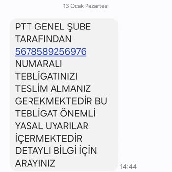 PTT Adına Gelen Sahte Mesaj