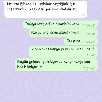 Mounte Bianca'dan Sipariş Verdim, Kargo Bilgisi Yok