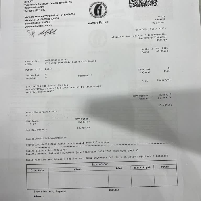 Fatura Bilgileri Eksikliği Yüzünden Mağduriyet