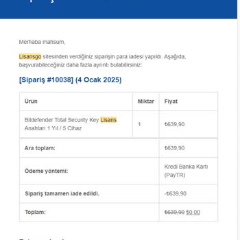 Lisansgo.com'dan Teslim Edilmeyen Ürün Ve İade Sorunu