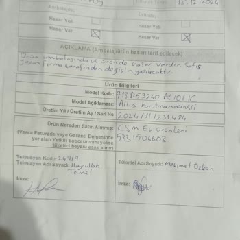 Hasarlı Ürün Ve İletişim Sorunları: Altus Kurutma Makinesi