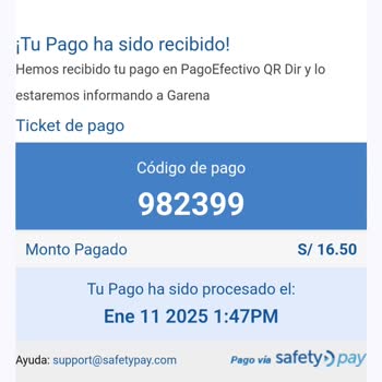 Cobros no autorizados de PagoEfectivo Garena, solicito reembolso