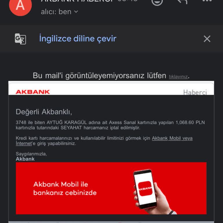 Akbank Sanal Kart İşlemi İptal Sorunu
