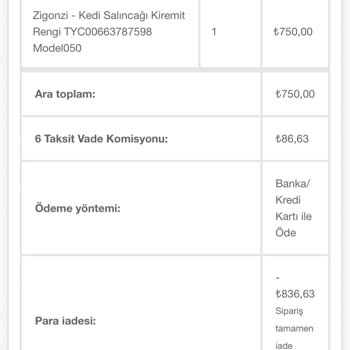 Kedi Salıncağı Siparişi Ve İade Sorunu