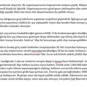 Marriott Şişli'de Kötü Organizasyon Deneyimi