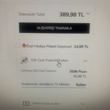 DeFacto Gift Puan Sorunu: Sepet Tutarı Düşmüyor