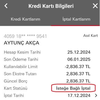 Kredi Kartımın Bilgim Dışında İptali Ve Ödeme Sorunları