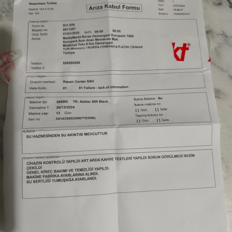 Nespresso Makinesi: Su Kaçağı Ve Eksik Parça Sorunu
