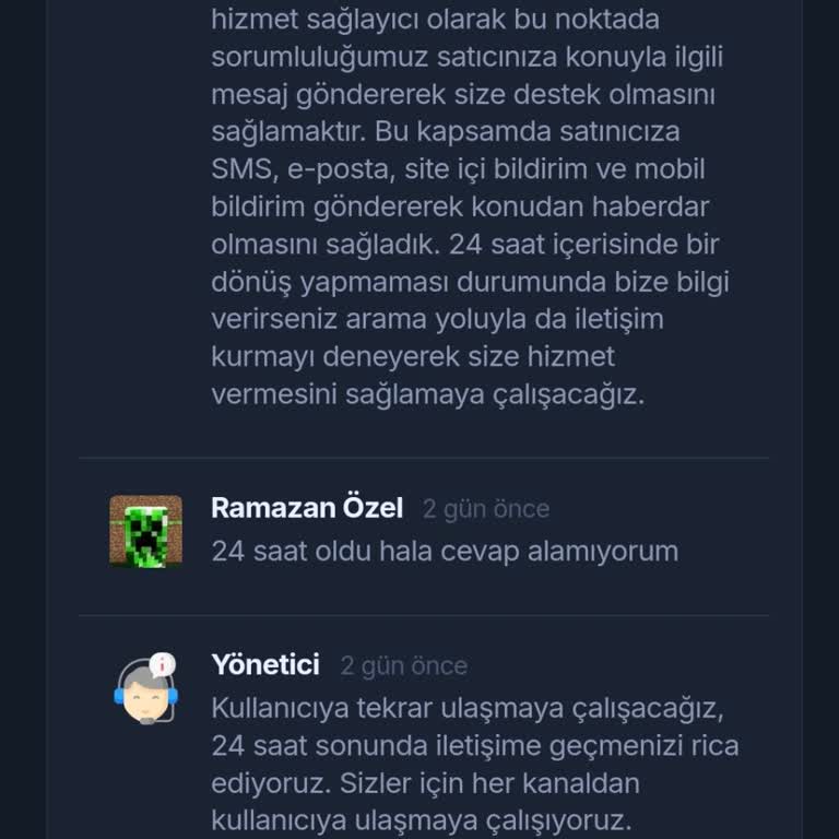 İtempazar'dan Aldığım Hesapla İlgili Destek Sorunu
