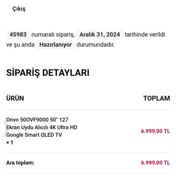 Onvo TV Siparişimde Yaşadığım Sorunlar
