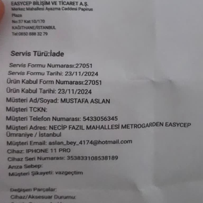 Easy Cep'ten İade Sürecinde Yaşanan Sorunlar