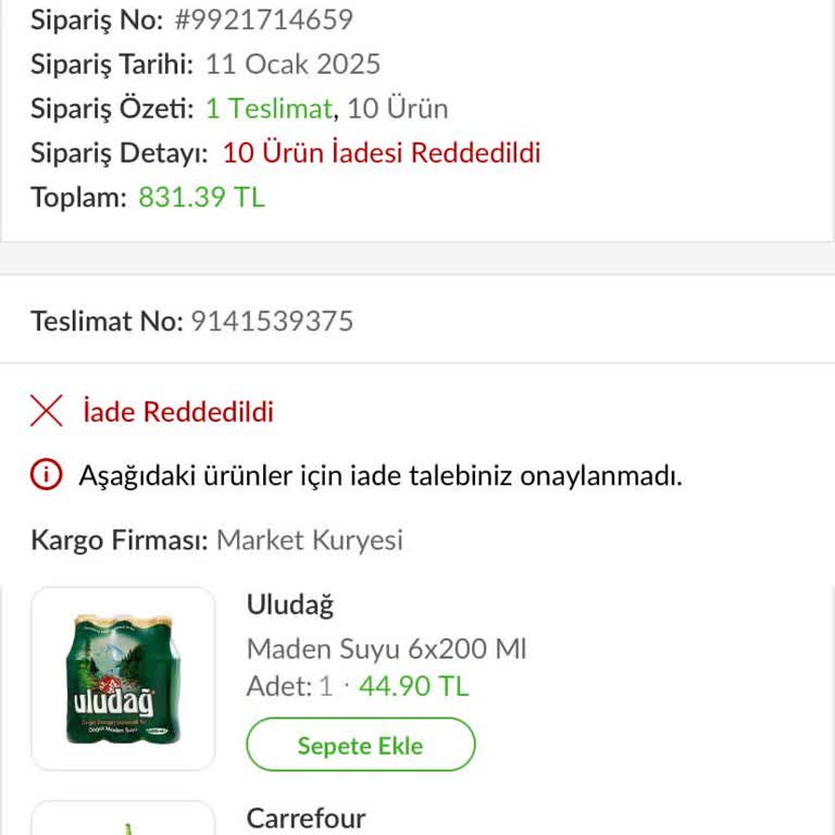 Teslim Edilmeyen Sipariş Ve İade Sorunu