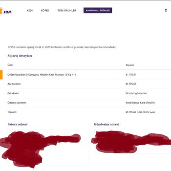 Kedi Maması Siparişi Teslim Edilmiyor İletişim Sağlanamıyor