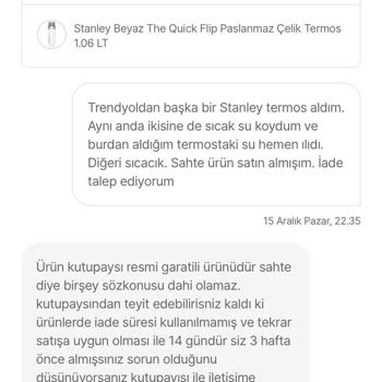 Termos Isı Problemi Ve Yetersiz Müşteri Hizmeti
