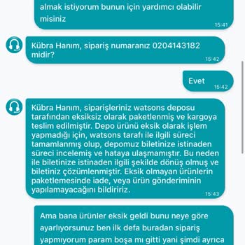 Eksik Sipariş Ve Yetersiz Müşteri Hizmeti