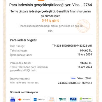 Temu'dan Yapılan İade İşleminin Gecikmesi Ve İletişim Sorunları